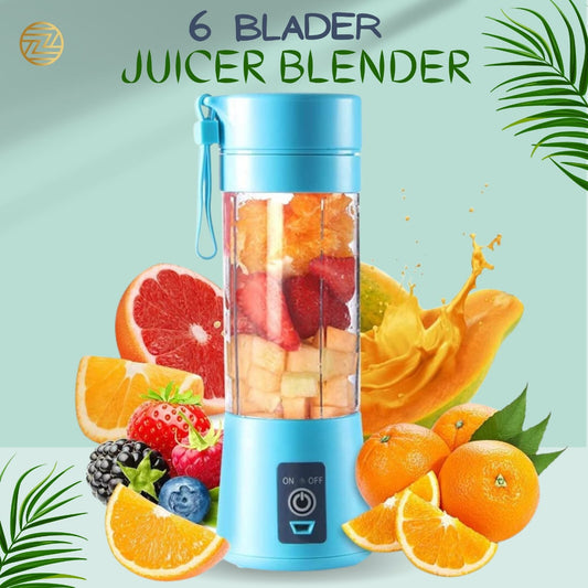 Mini Portable USB Rechargeable Juicer Blender Mixer 6 Blades 3 Food Grade Water Bottle Portable Juicer Smoothie Maker and Multi-Purpose Use