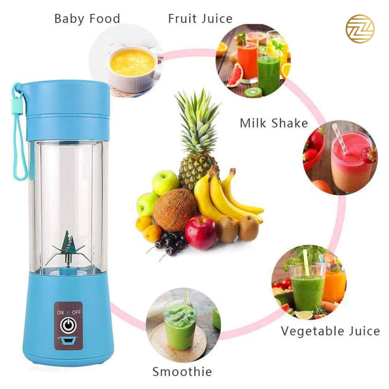 Mini Portable USB Rechargeable Juicer Blender Mixer 6 Blades 3 Food Grade Water Bottle Portable Juicer Smoothie Maker and Multi-Purpose Use