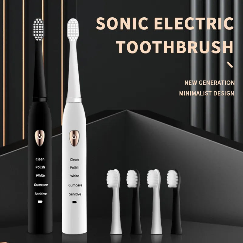 Adult Black White Classic Acoustic Electric Toothbrush