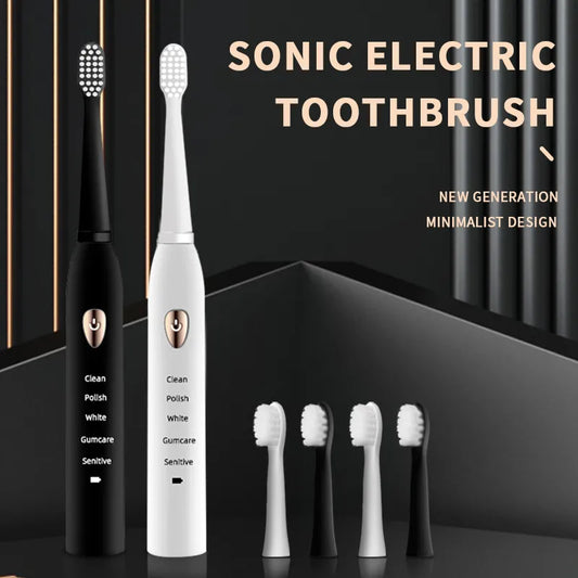 Adult Black White Classic Acoustic Electric Toothbrush